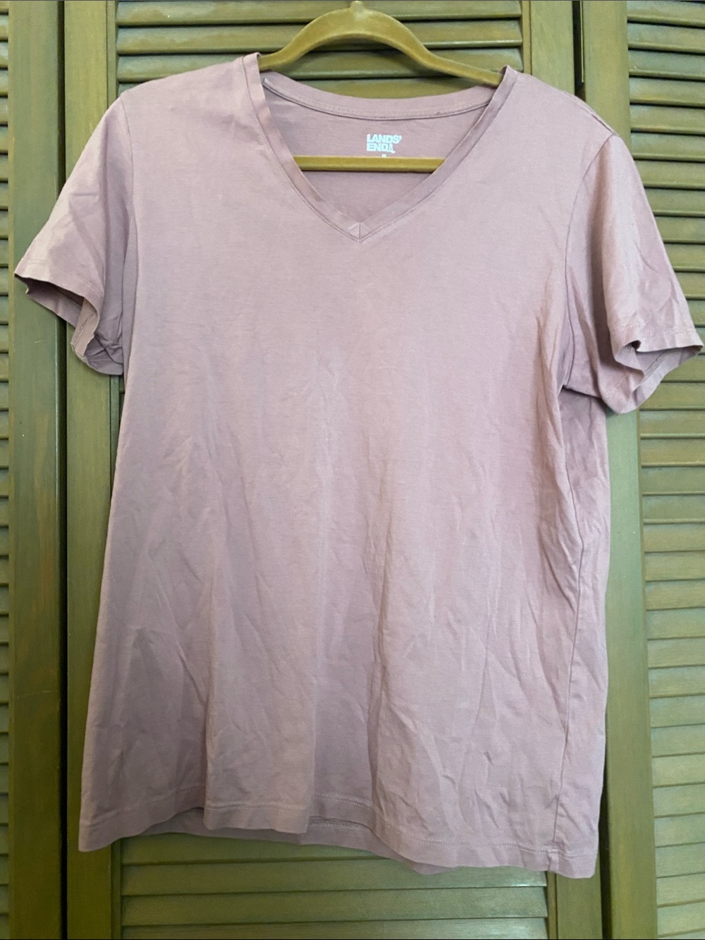 Lands' End Women's V-Neck Tee in Mauve Pink